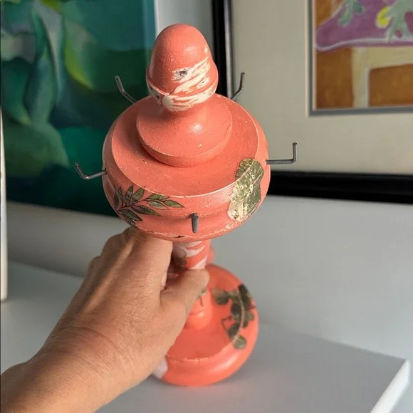 Vintage Wooden Stand with 5 Hooks for Jewelry Display Coffee Mugs - Picture 5 of 6